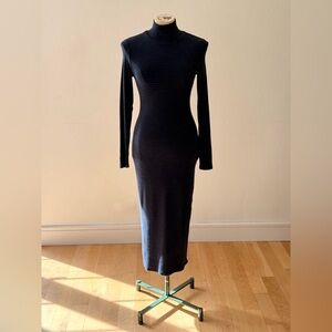 Marine Layer Navy and Silver Ribbed Long-Sleeve Midi Dress